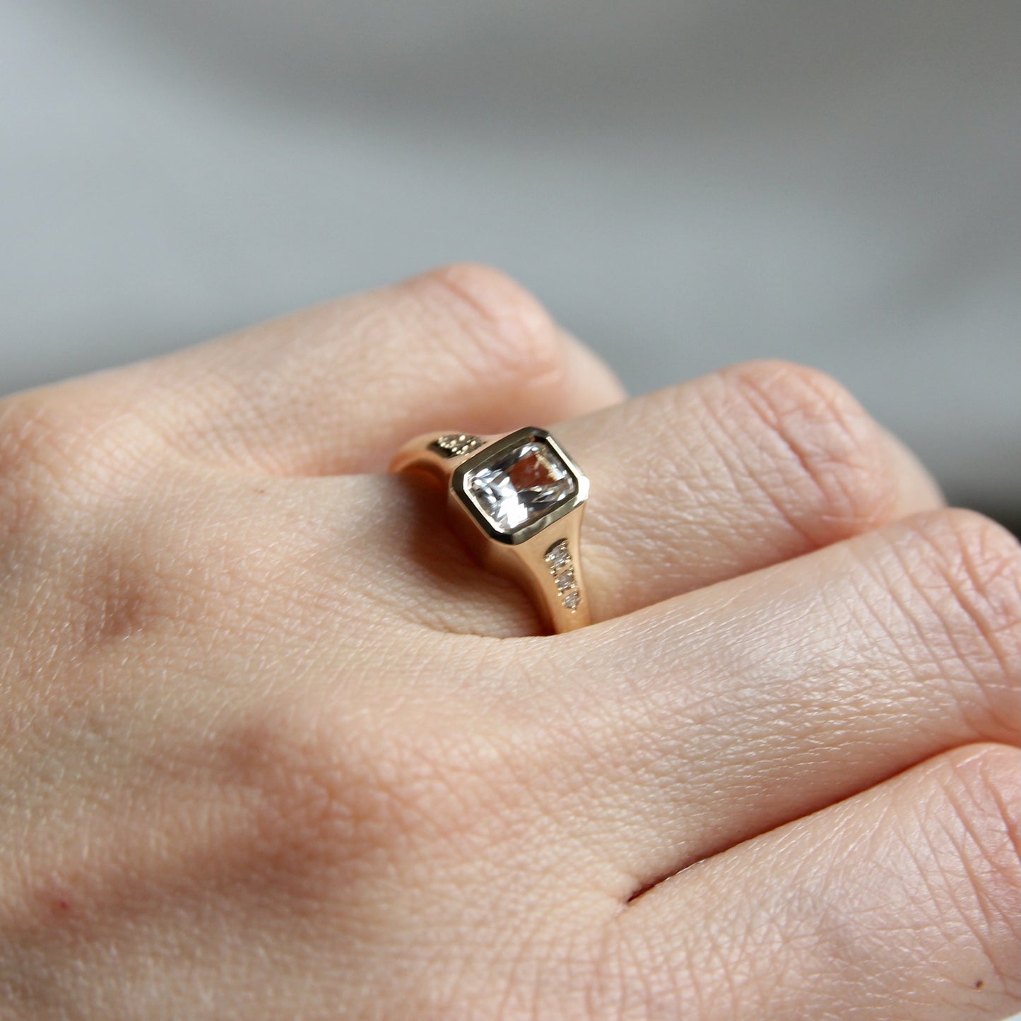 0.90ct Radiant Cut White Sapphire Ring