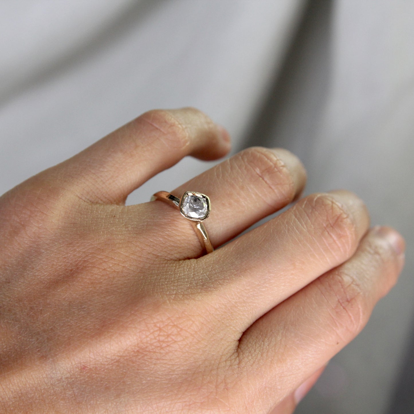 0.72ct Salt and Pepper Cushion Diamond solitaire