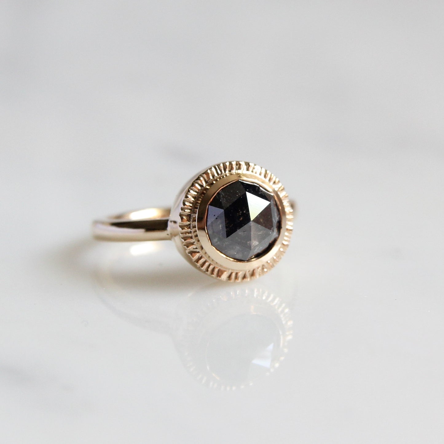 2.40ct Black Rosecut Diamond Rays Halo