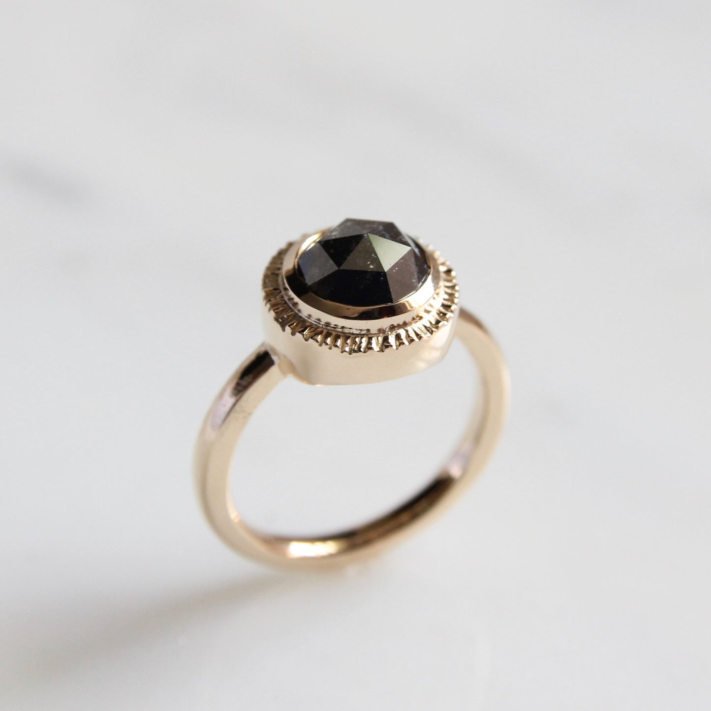 2.40ct Black Rosecut Diamond Rays Halo